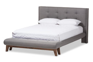 Baxton Studio Reena Modern and Contemporary Grey Fabric Full Size Platform Bed with Built-in Bench