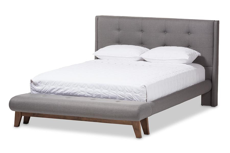 Baxton Studio Reena Modern and Contemporary Grey Fabric Queen Size Platform Bed with Built-in Bench