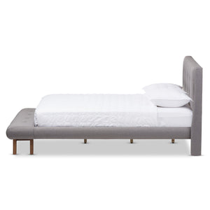 Baxton Studio Reena Modern and Contemporary Grey Fabric Full Size Platform Bed with Built-in Bench