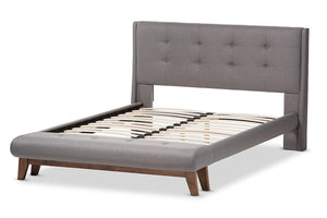 Baxton Studio Reena Modern and Contemporary Grey Fabric Full Size Platform Bed with Built-in Bench