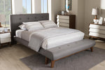 Baxton Studio Reena Modern and Contemporary Grey Fabric Full Size Platform Bed with Built-in Bench