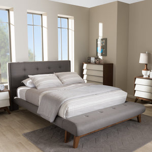 Baxton Studio Reena Modern and Contemporary Grey Fabric Queen Size Platform Bed with Built-in Bench