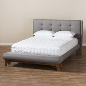 Baxton Studio Reena Modern and Contemporary Grey Fabric Queen Size Platform Bed with Built-in Bench