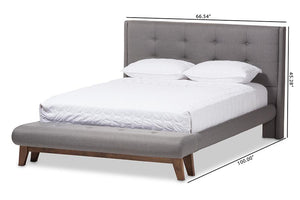 Baxton Studio Reena Modern and Contemporary Grey Fabric Full Size Platform Bed with Built-in Bench