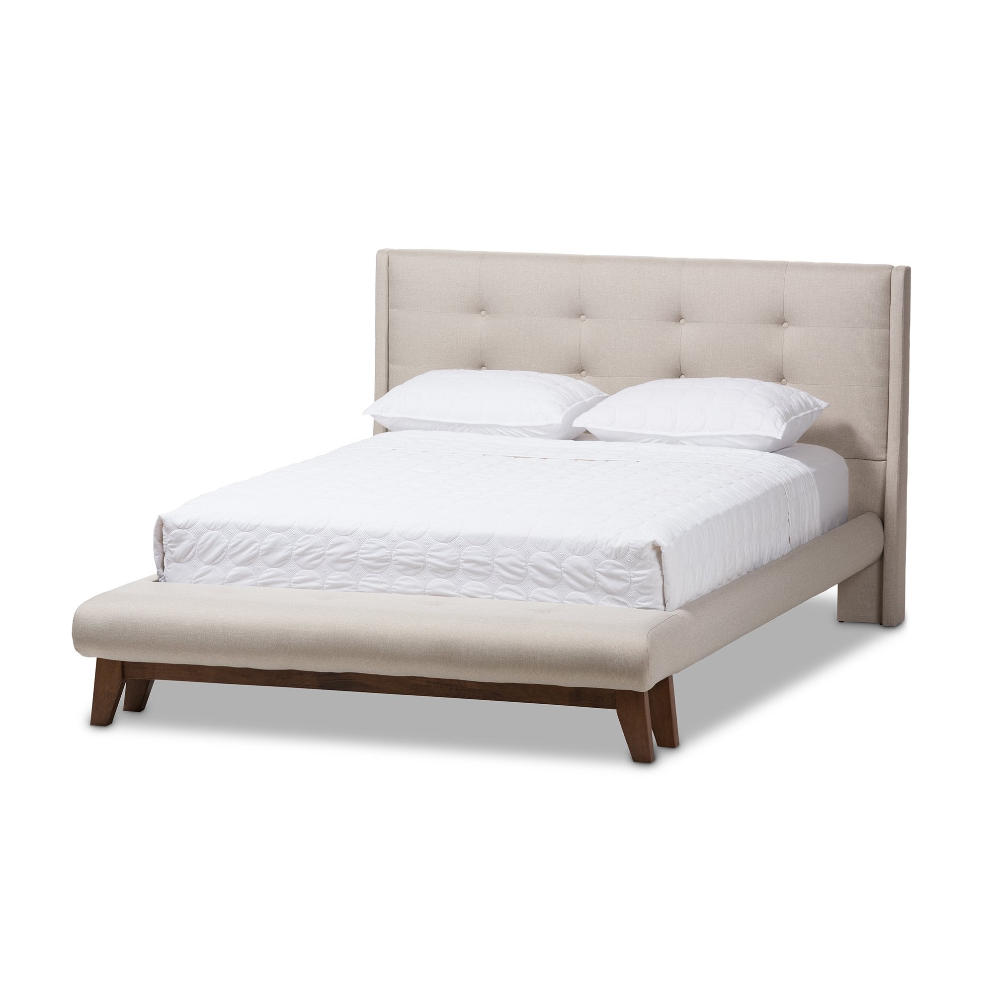 Baxton Studio Reena Modern and Contemporary Light Beige Fabric Full Size Platform Bed with Built-in Bench