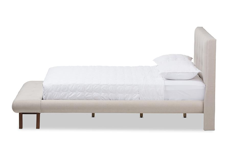 Baxton Studio Reena Modern and Contemporary Light Beige Fabric Full Size Platform Bed with Built-in Bench