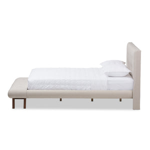 Baxton Studio Reena Modern and Contemporary Light Beige Fabric Full Size Platform Bed with Built-in Bench