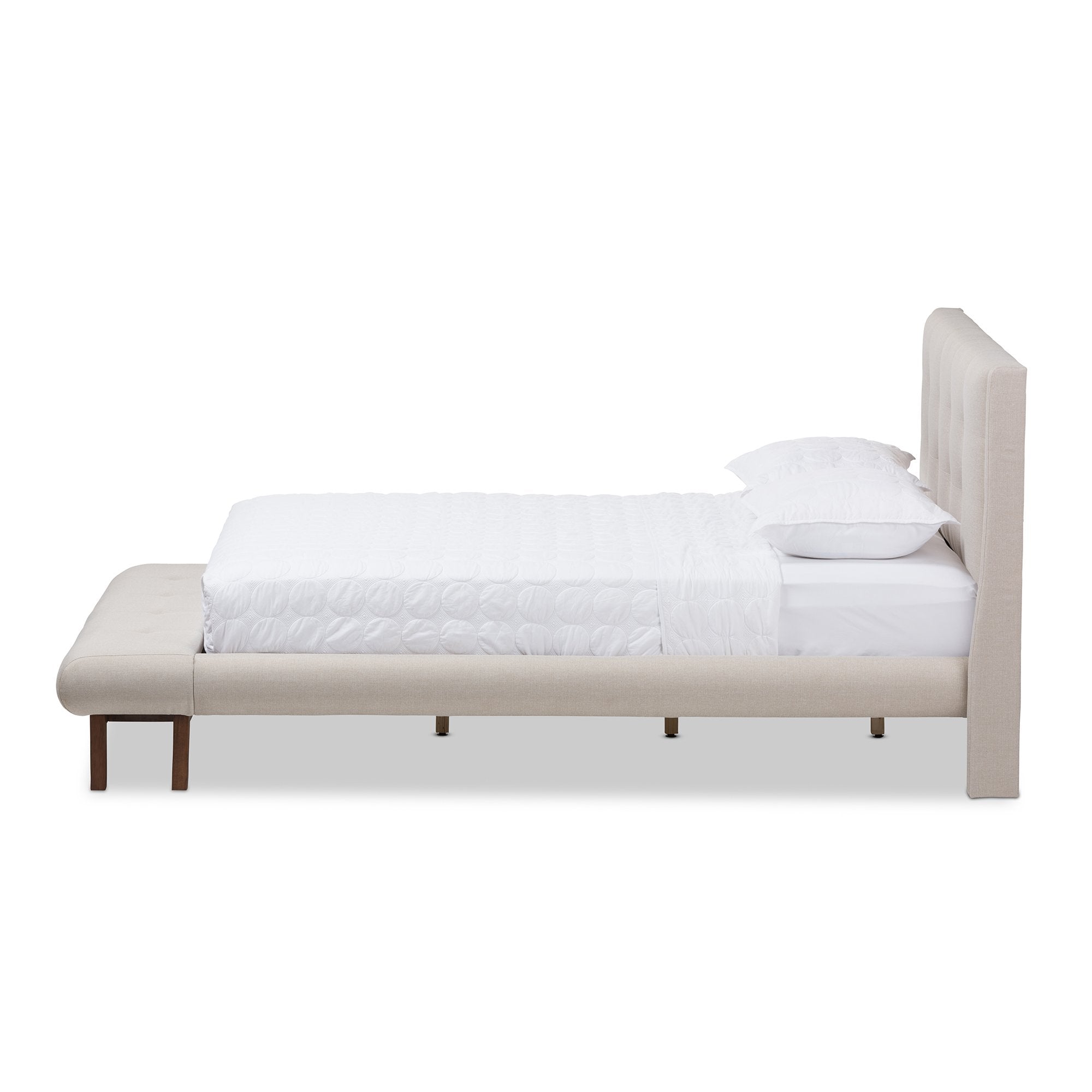 Baxton Studio Reena Modern and Contemporary Light Beige Fabric Queen Size Platform Bed with Built-in Bench