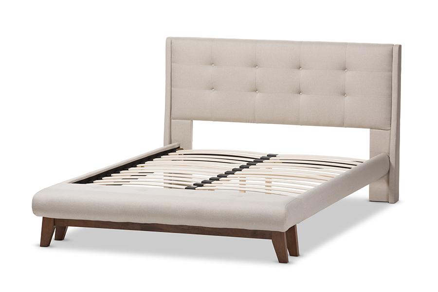 Baxton Studio Reena Modern and Contemporary Light Beige Fabric Full Size Platform Bed with Built-in Bench