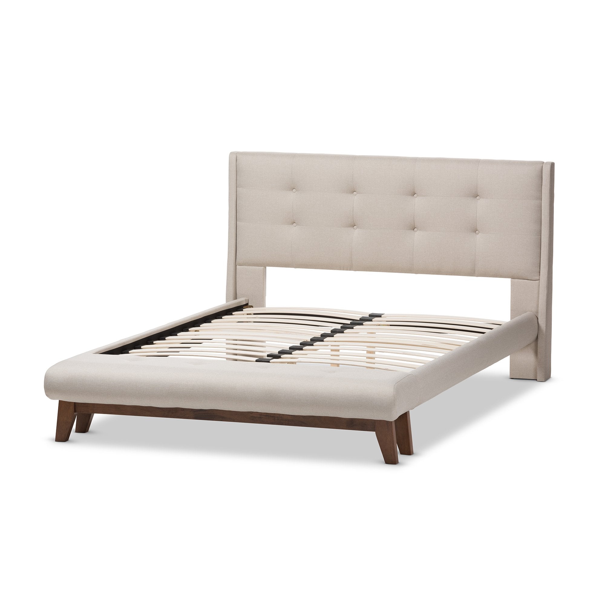 Baxton Studio Reena Modern and Contemporary Light Beige Fabric Full Size Platform Bed with Built-in Bench