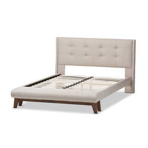 Baxton Studio Reena Modern and Contemporary Light Beige Fabric Queen Size Platform Bed with Built-in Bench