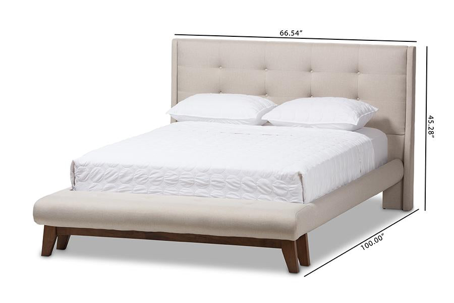 Baxton Studio Reena Modern and Contemporary Light Beige Fabric Full Size Platform Bed with Built-in Bench