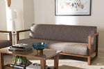 Baxton Studio Valencia Mid-Century Modern Walnut wood Finished Gravel Fabric Upholstered 3-Seater Sofa