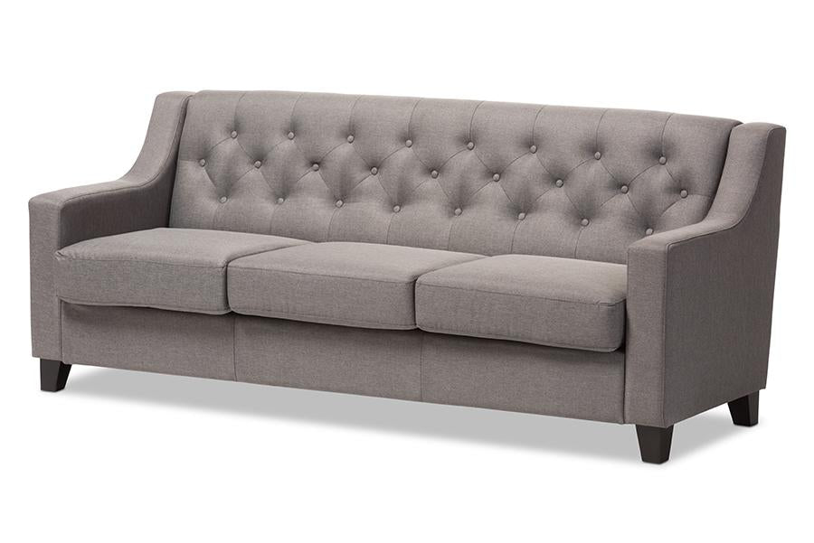 Baxton Studio Arcadia Modern and Contemporary Grey Fabric Upholstered Button-Tufted Living Room 3-Seater Sofa