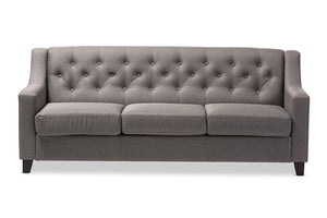 Baxton Studio Arcadia Modern and Contemporary Grey Fabric Upholstered Button-Tufted Living Room 3-Seater Sofa