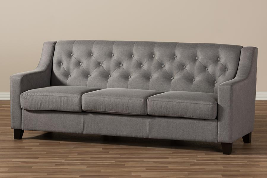 Baxton Studio Arcadia Modern and Contemporary Grey Fabric Upholstered Button-Tufted Living Room 3-Seater Sofa