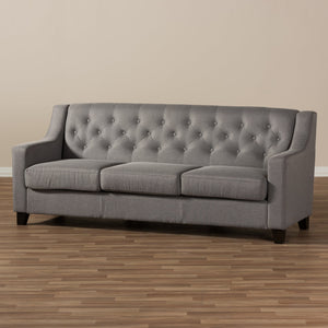 Baxton Studio Arcadia Modern and Contemporary Grey Fabric Upholstered Button-Tufted Living Room 3-Seater Sofa