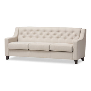 Baxton Studio Arcadia Modern and Contemporary Light Beige Fabric Upholstered Button-Tufted Living Room 3-Seater Sofa