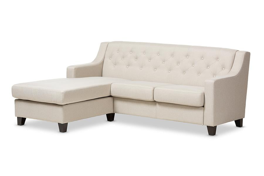 Baxton Studio Arcadia Light Beige Fabric Upholstered Button-Tufted 2-Piece Sectional Sofa