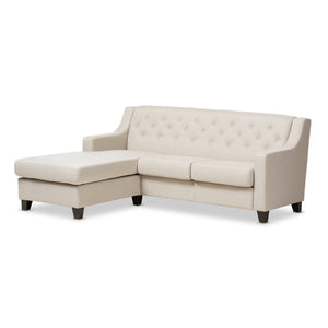 Baxton Studio Arcadia Light Beige Fabric Upholstered Button-Tufted 2-Piece Sectional Sofa