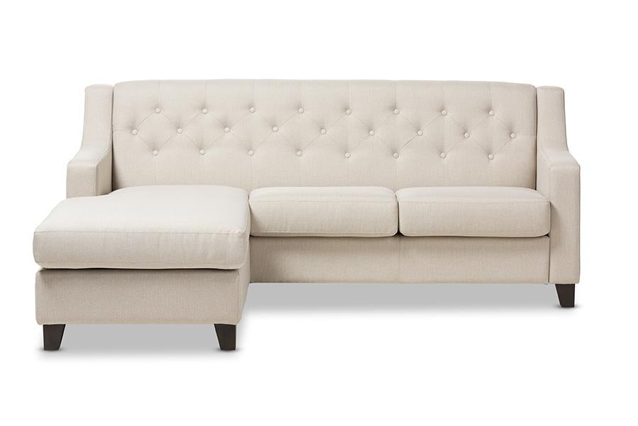 Baxton Studio Arcadia Light Beige Fabric Upholstered Button-Tufted 2-Piece Sectional Sofa