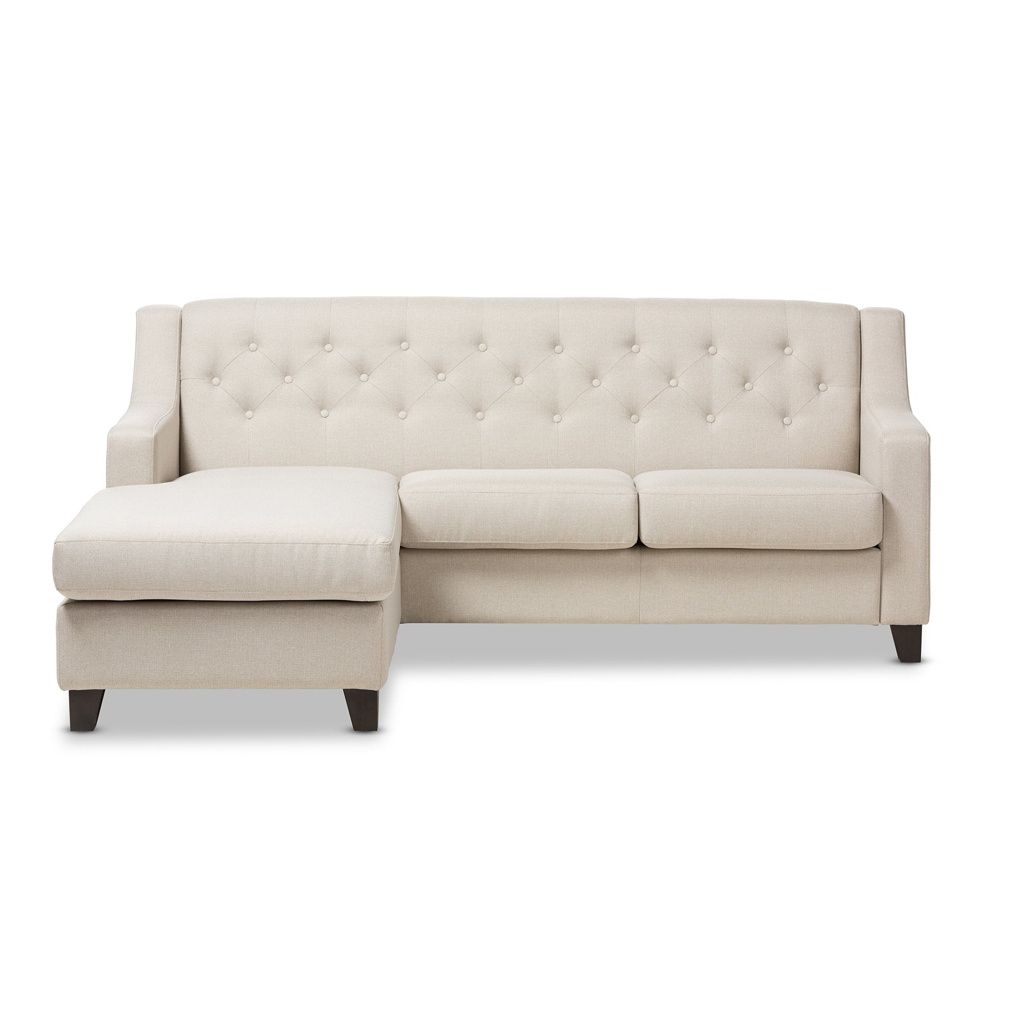 Baxton Studio Arcadia Light Beige Fabric Upholstered Button-Tufted 2-Piece Sectional Sofa