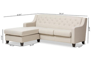 Baxton Studio Arcadia Light Beige Fabric Upholstered Button-Tufted 2-Piece Sectional Sofa