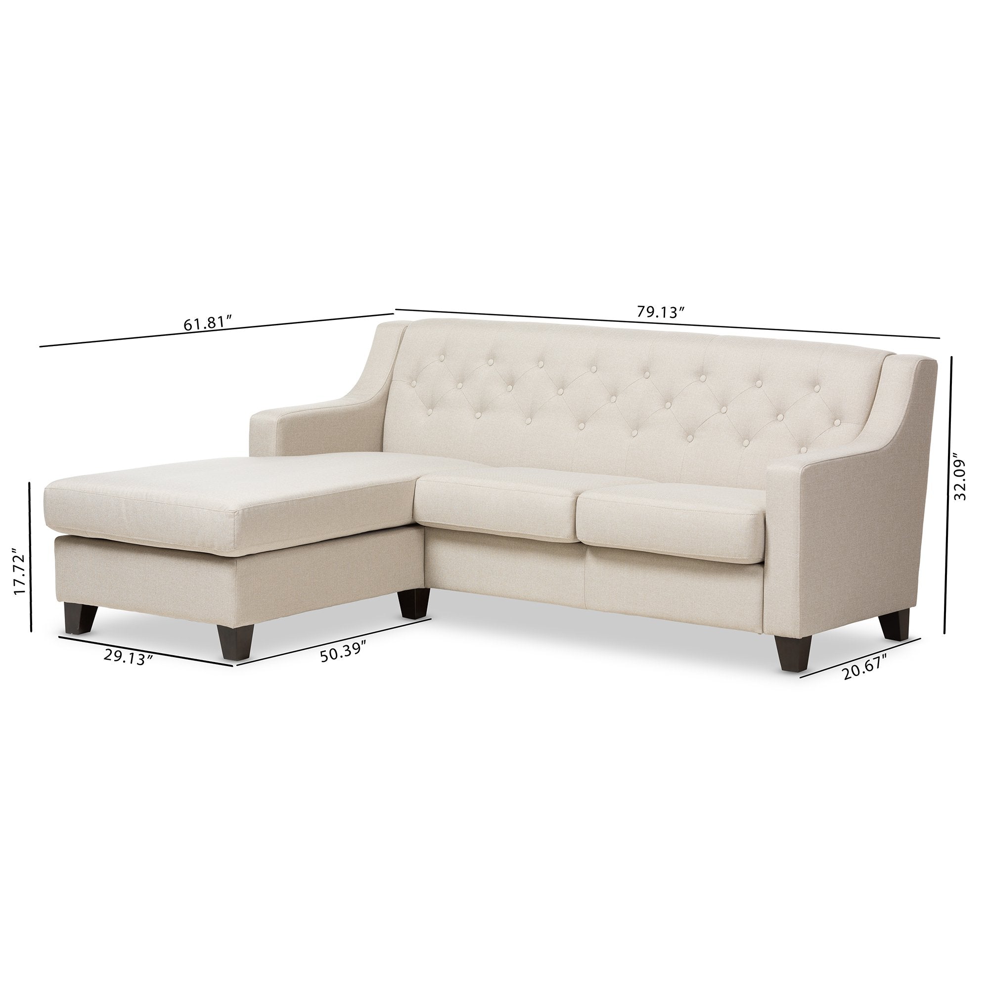 Baxton Studio Arcadia Light Beige Fabric Upholstered Button-Tufted 2-Piece Sectional Sofa