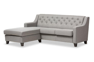 Baxton Studio Arcadia Grey Fabric Upholstered Button-Tufted 2-Piece Sectional Sofa