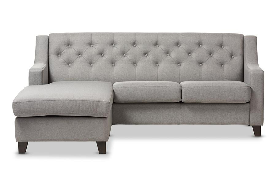 Baxton Studio Arcadia Grey Fabric Upholstered Button-Tufted 2-Piece Sectional Sofa