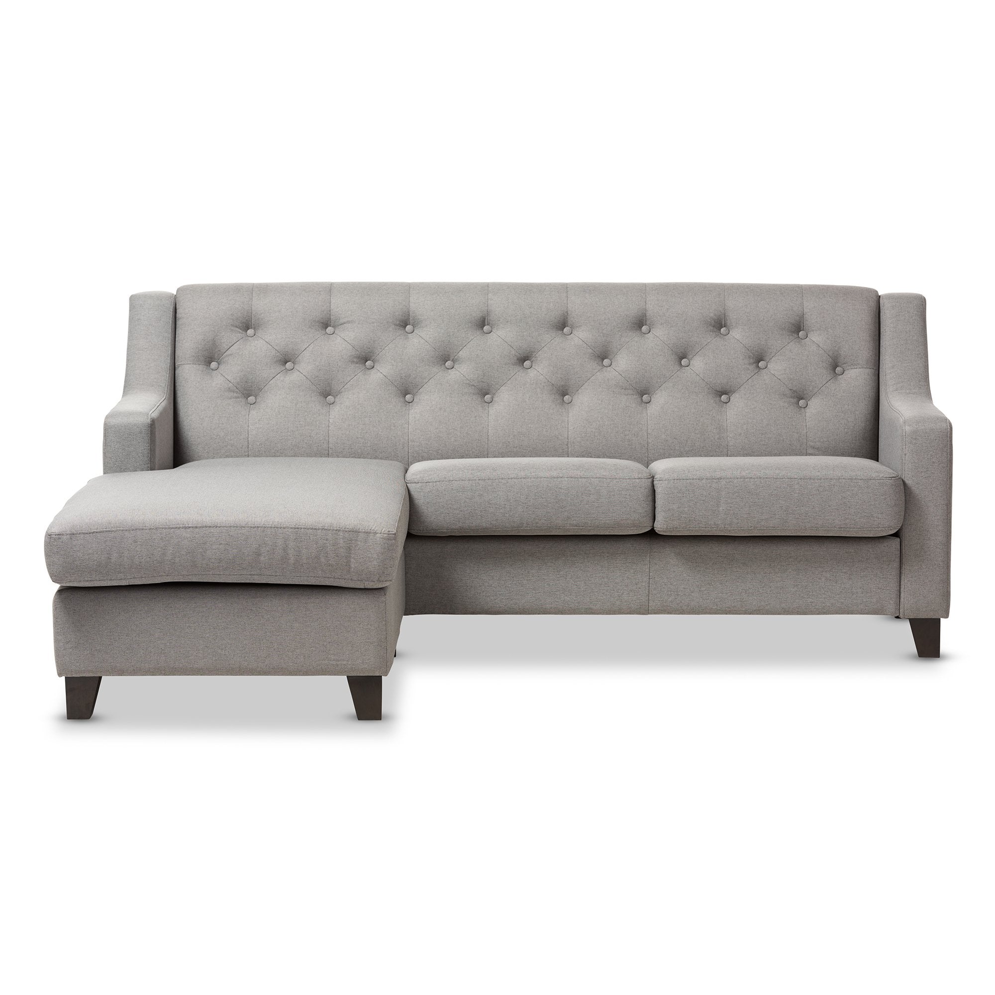 Baxton Studio Arcadia Grey Fabric Upholstered Button-Tufted 2-Piece Sectional Sofa