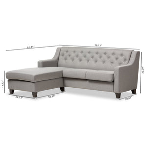 Baxton Studio Arcadia Grey Fabric Upholstered Button-Tufted 2-Piece Sectional Sofa