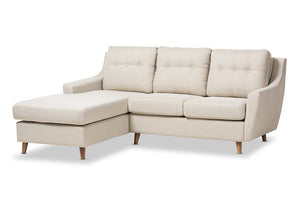 Baxton Studio Mckenzie Mid-Century Light Beige Fabric Button-Tufted 2-Piece Sectional Sofa