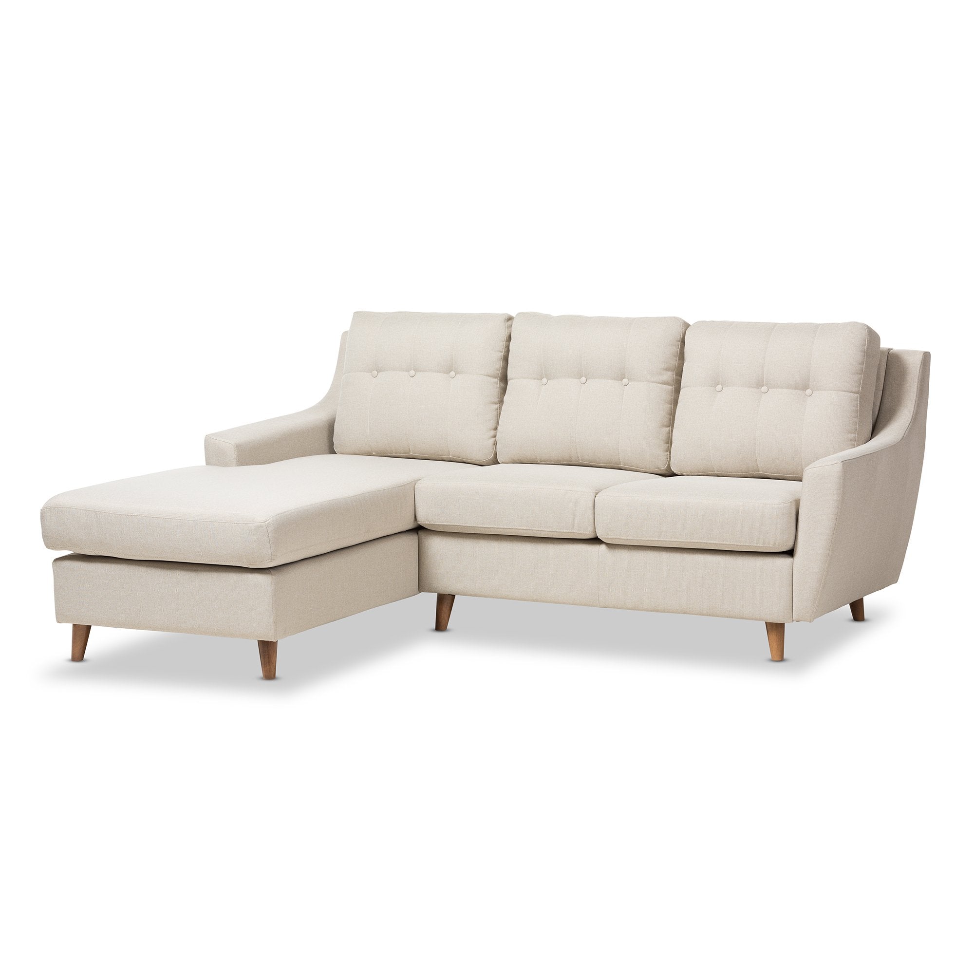 Baxton Studio Mckenzie Mid-Century Light Beige Fabric Button-Tufted 2-Piece Sectional Sofa