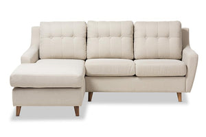 Baxton Studio Mckenzie Mid-Century Light Beige Fabric Button-Tufted 2-Piece Sectional Sofa