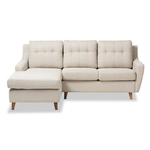 Baxton Studio Mckenzie Mid-Century Light Beige Fabric Button-Tufted 2-Piece Sectional Sofa