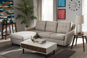 Baxton Studio Mckenzie Mid-Century Light Beige Fabric Button-Tufted 2-Piece Sectional Sofa