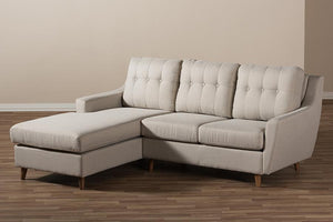 Baxton Studio Mckenzie Mid-Century Light Beige Fabric Button-Tufted 2-Piece Sectional Sofa