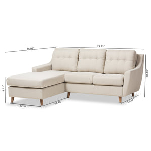 Baxton Studio Mckenzie Mid-Century Light Beige Fabric Button-Tufted 2-Piece Sectional Sofa