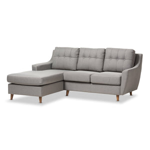 Baxton Studio Mckenzie Mid-Century Grey Fabric Upholstered Button-Tufted 2-Piece Sectional Sofa