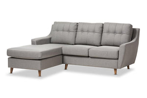 Baxton Studio Mckenzie Mid-Century Grey Fabric Upholstered Button-Tufted 2-Piece Sectional Sofa