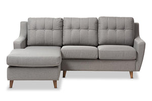 Baxton Studio Mckenzie Mid-Century Grey Fabric Upholstered Button-Tufted 2-Piece Sectional Sofa