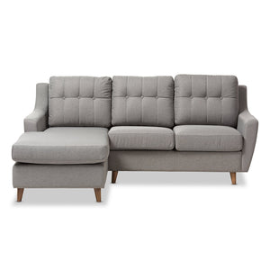 Baxton Studio Mckenzie Mid-Century Grey Fabric Upholstered Button-Tufted 2-Piece Sectional Sofa