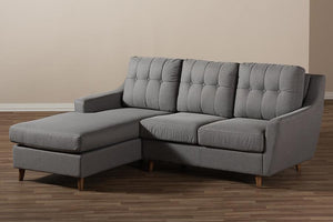 Baxton Studio Mckenzie Mid-Century Grey Fabric Upholstered Button-Tufted 2-Piece Sectional Sofa