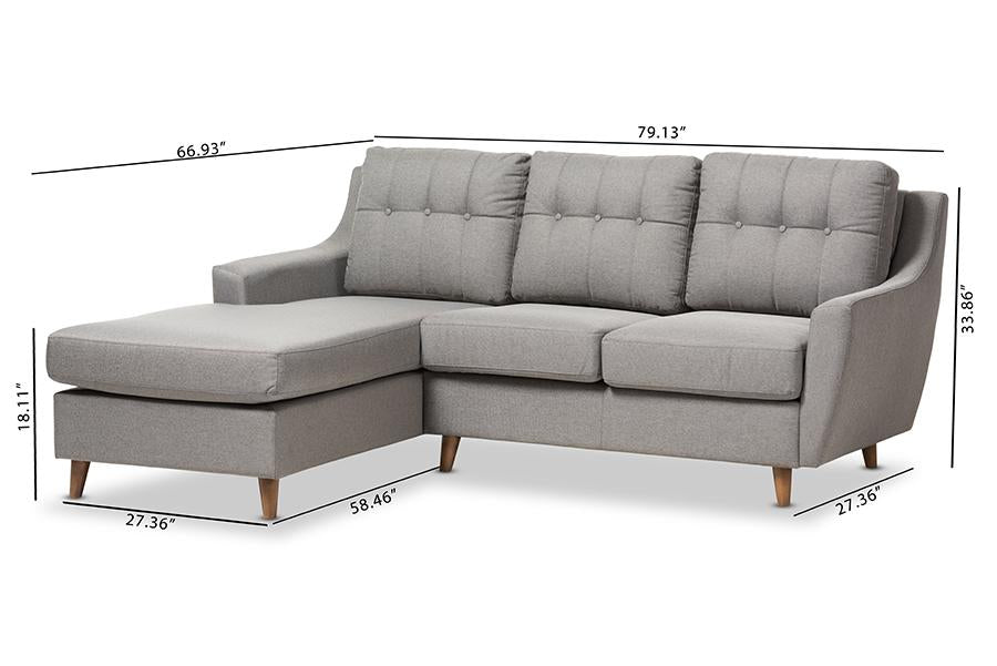 Baxton Studio Mckenzie Mid-Century Grey Fabric Upholstered Button-Tufted 2-Piece Sectional Sofa