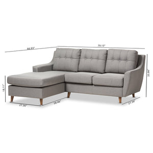 Baxton Studio Mckenzie Mid-Century Grey Fabric Upholstered Button-Tufted 2-Piece Sectional Sofa