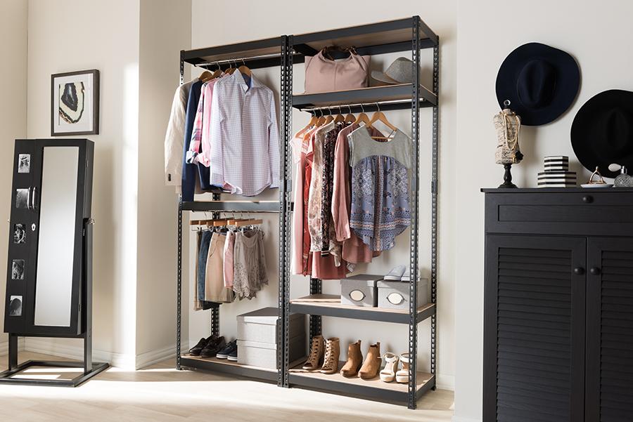 Baxton Studio Gavin Black Metal 7-Shelf Closet Storage Racking Organizer