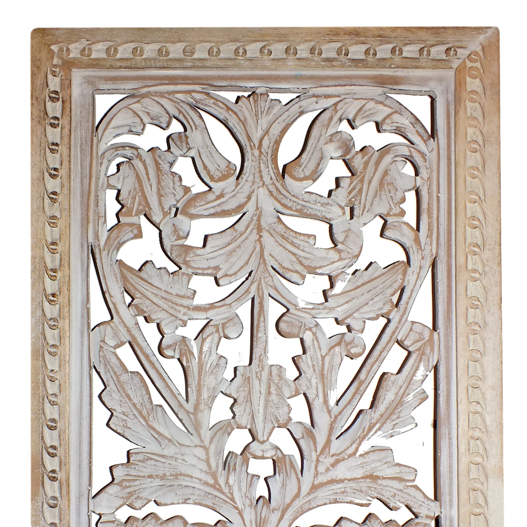 Attractive Mango Wood Wall Panel Hand Crafted With Intricate Details, White