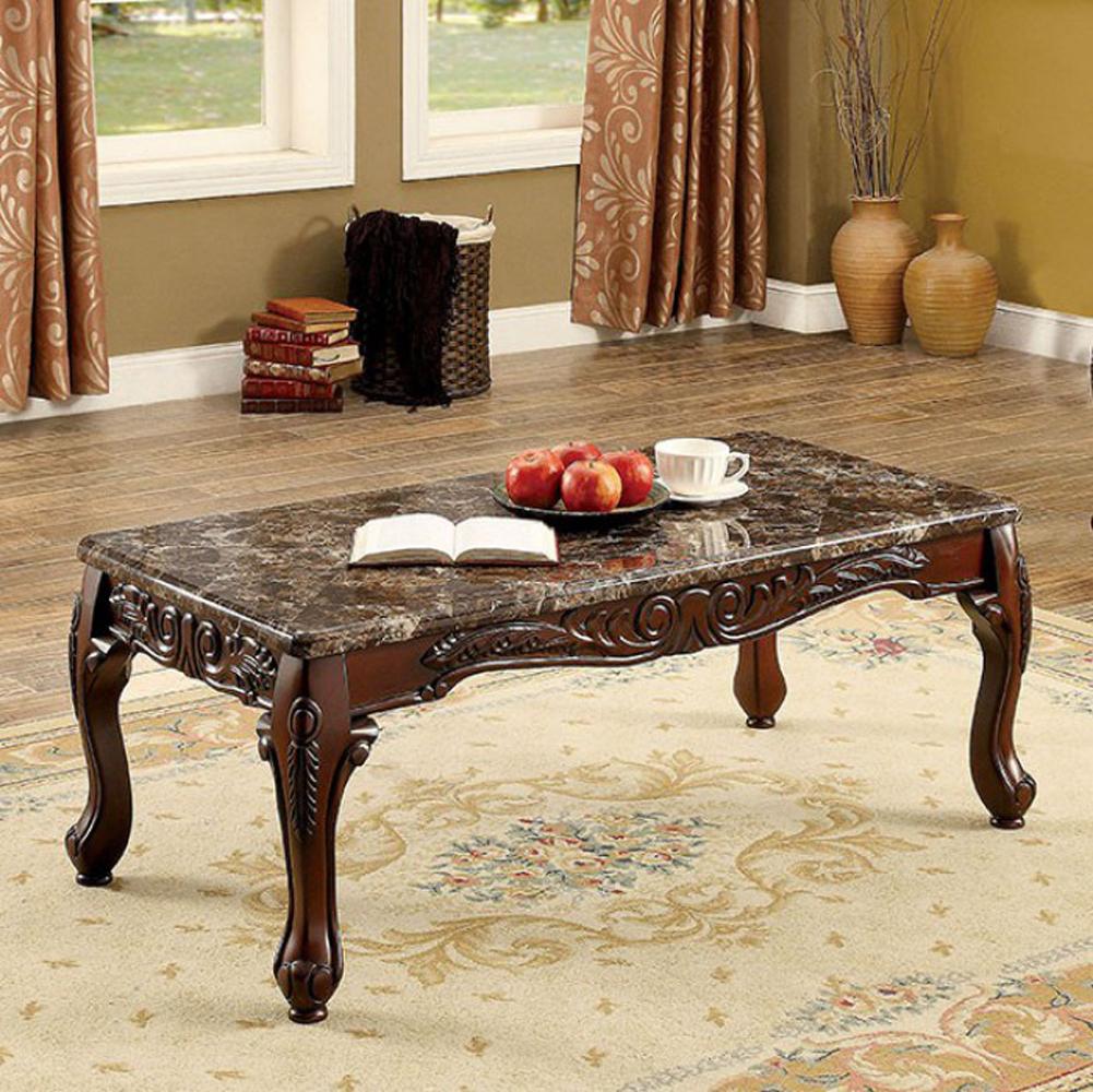 Wooden Coffee Table and End Tables Set with Faux Marble Top, Pack of 3, Brown