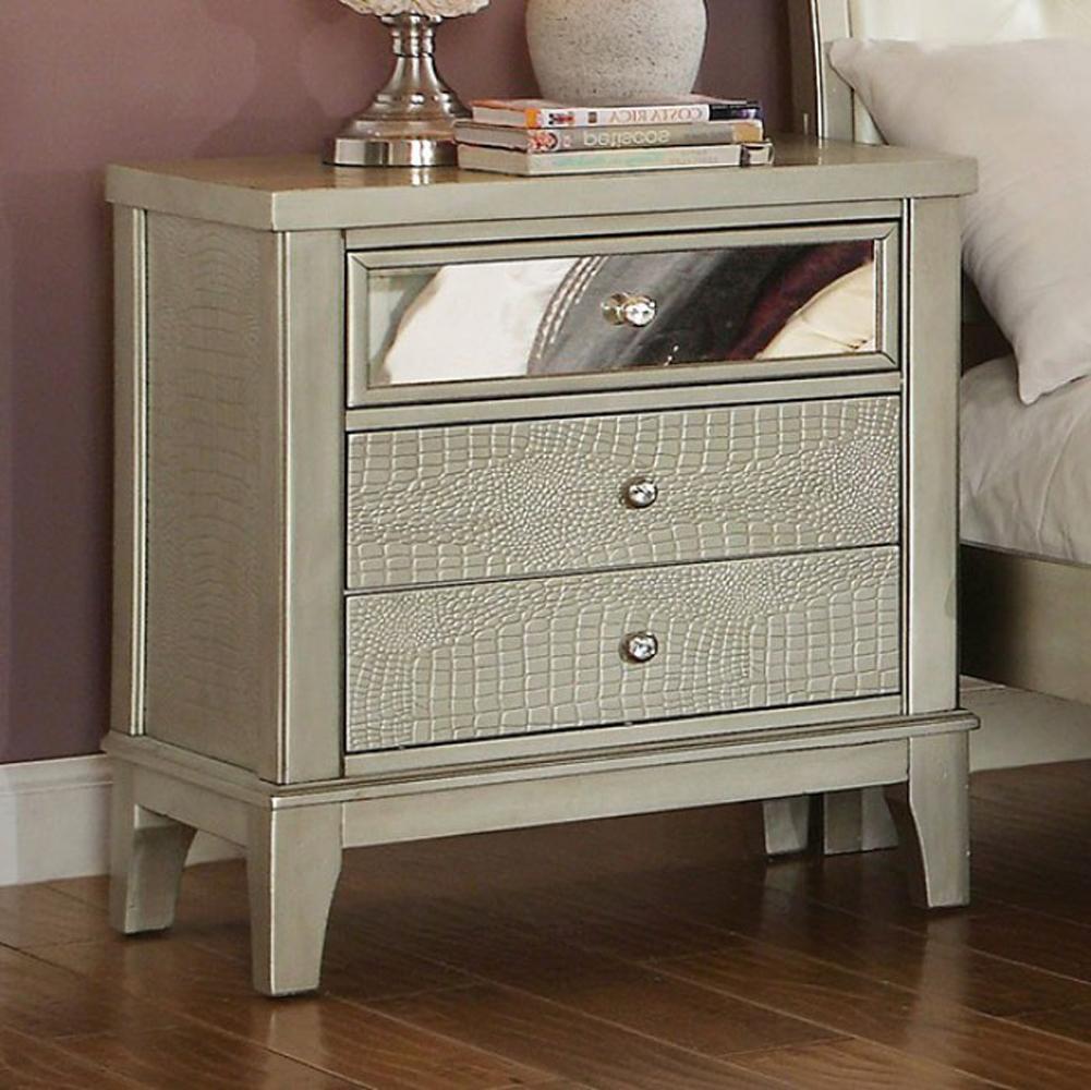 Adeline Contemporary Style Nightstand, Silver Finish